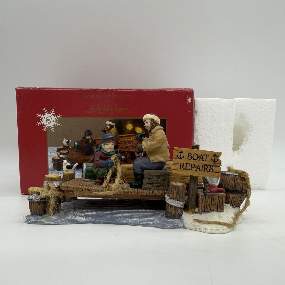 Vintage St. Nicholas Square BOAT REPAIRS DOCK w/ Box Christmas Village Accessory